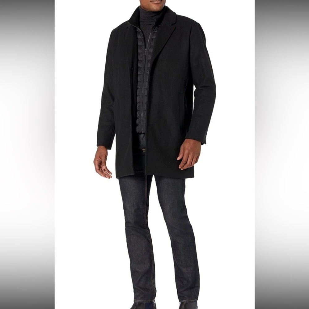 Dockers Men's Henry Wool Blend Top Coat Black Size Large Washable Jacket NWT